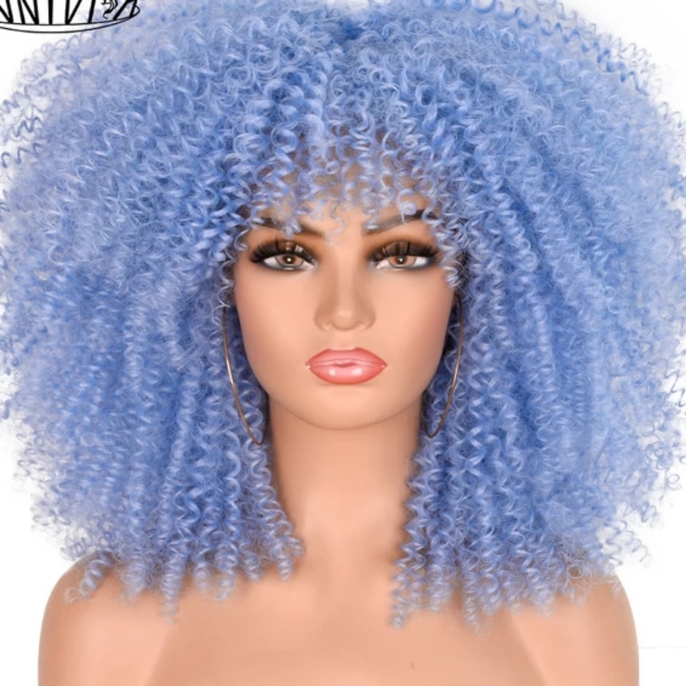 Big Kinky Light Blue Curly Beauty Full Wig